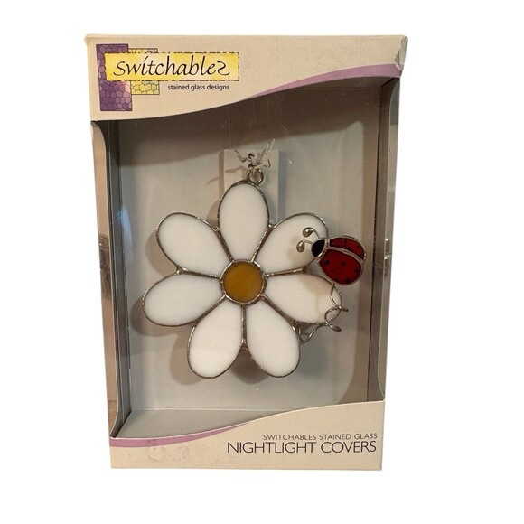 Switchables Stained Glass Night Light Cover Daisy Ladybug Vtg 2005 Spring EUC - Picture 2 of 3